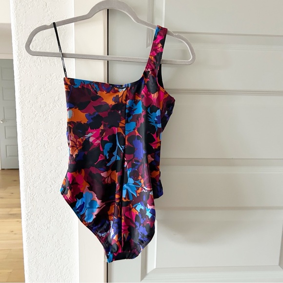 New Miraclesuit Solstice Gem One Shoulder One Piece Swimsuit Printed Mesh - Picture 4 of 6